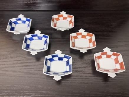 伊万里焼 市松コヅチ豆鉢(青・赤)6個セット 165-H1066佐賀県伊万里市38000雑貨・日用品食器・グラス