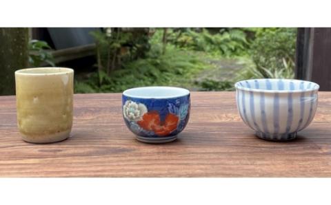 【伊万里焼】ぐい呑みセット(黄釉、染錦濃牡丹、十草) 056-H779佐賀県伊万里市16000雑貨・日用品食器・グラス