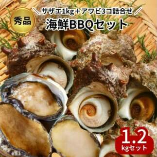 秀品サザエ1kg+蝦夷アワビ3コの贅沢海鮮バーベキューセット詰め合わせ(活きたままCAS冷凍)愛知県南知多町18000魚介・海産物貝類