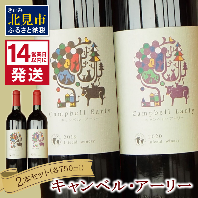 《14営業日以内に発送》キャンベル・アーリー2本セット ( ワイン お酒 酒 ぶどう セット )【138-0004】北海道北見市20500酒・アルコールワイン
