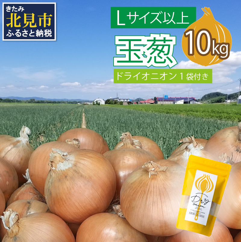 【予約:2025年11月から順次発送】玉葱 10kg Lサイズ以上 北見ドライオニオン1袋付き ( 玉ねぎ たまねぎ ドライオニオン セット ふるさと納税 北海道 )【148-0006-2025】北海道北見市8000野菜・きの