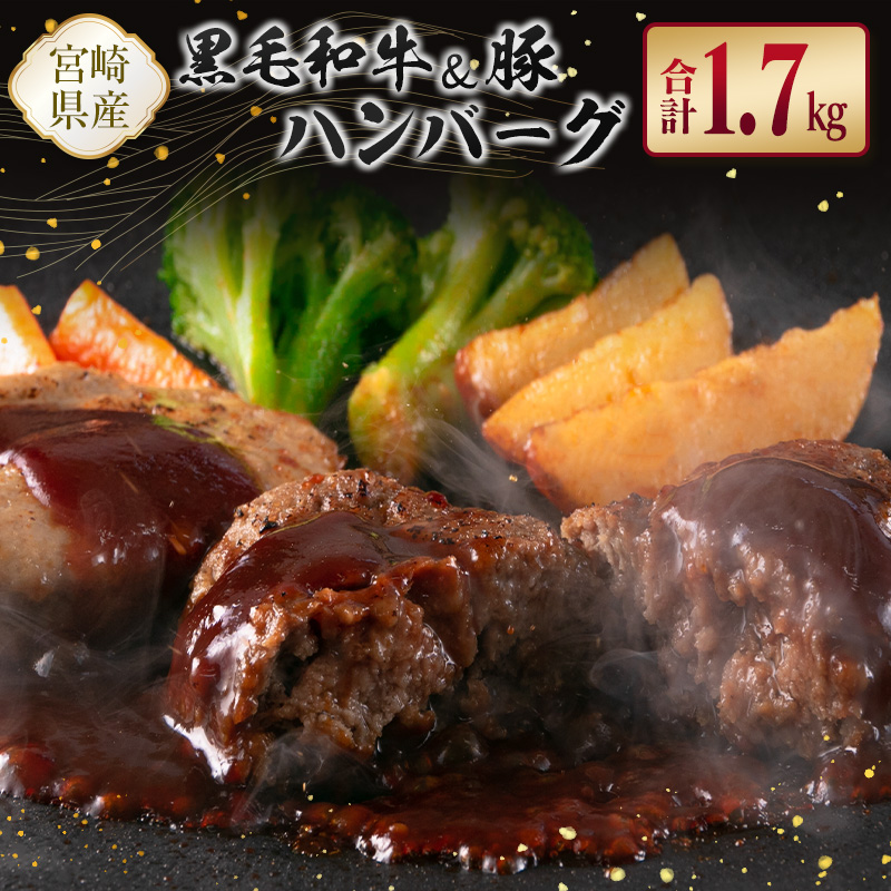宮崎県産黒毛和牛100%&県産豚100%ハンバーグセット 合計1.7kg【B611】宮崎県新富町13000肉
