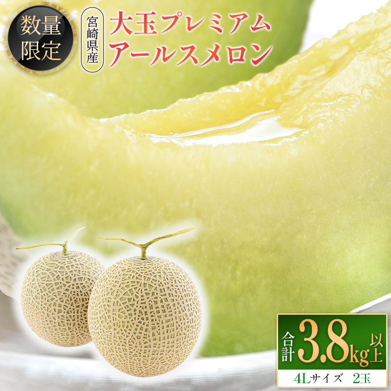 <数量限定>大玉プレミアムアールスメロン 4L2玉 秀品 計3.8kg以上 先行予約 国産 宮崎県産 ※2026年5月〜7月の期間内に出荷【C331-02】宮崎県新富町22000果物・フルーツメロン・スイカ