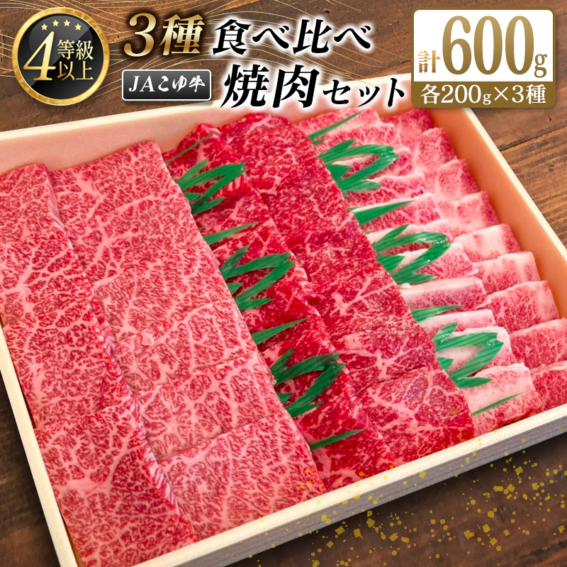 宮崎黒毛和牛『こゆ牛』3種食べ比べ 焼肉セット 計600g(カルビ・モモ・バラ)各200g A4等級以上【C404】宮崎県新富町16000肉牛肉