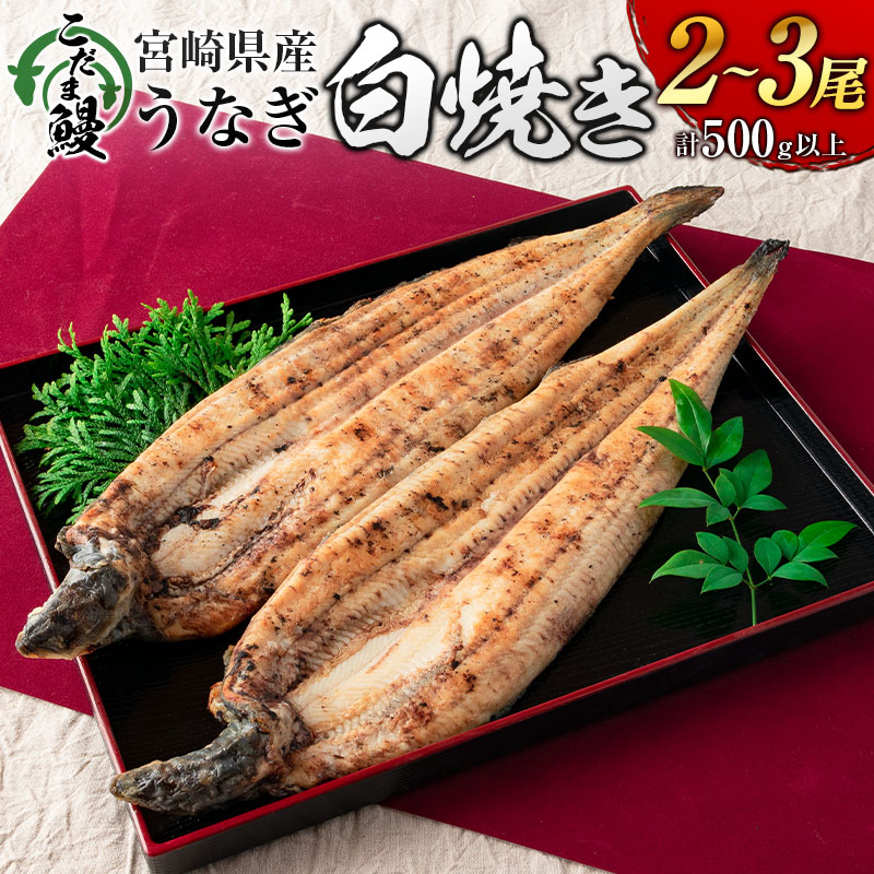 「こだま鰻」宮崎県産 うなぎ白焼き(2〜3尾)計500g以上 国産 真空パック【C418‐24】宮崎県新富町24500魚介・海産物うなぎ