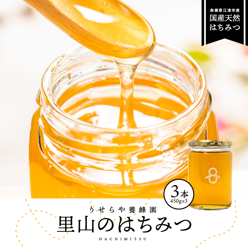 里山のはちみつ3本(450g×3本)セット【RY-10】| 国産 国産はちみつ 天然 はちみつ ハチミツ 蜂蜜 HONEY Honey ハニー 瓶 パン ハニートースト ホットケーキ ヨーグルト 料理 フルーティー プレゼン