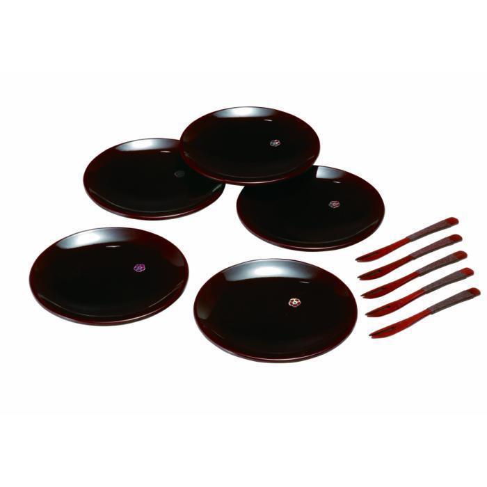 4.5寸 銘々皿 総溜 明月 (5枚組・フォーク付き)【YG126】和歌山県高野町54000雑貨・日用品食器・グラス