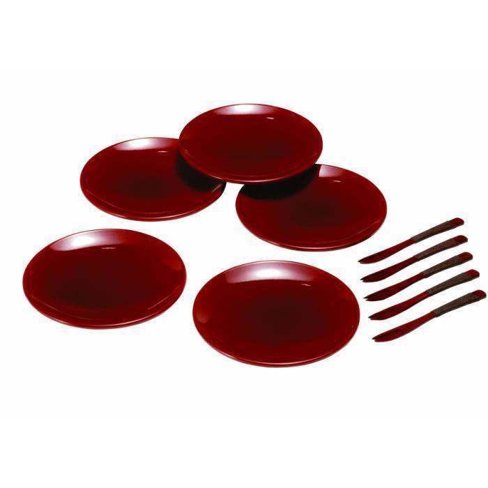 4.2寸 銘々皿 総春慶塗 (5枚組・フォーク付き)【YG127】和歌山県高野町46000雑貨・日用品食器・グラス