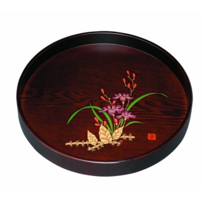 木製丸盆 茶盆(深型) 黒檀杢 山路(金蒔絵・盛絵)【YG400】和歌山県高野町25500雑貨・日用品食器・グラス