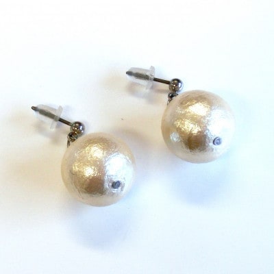 コットンパールピアス(14mm・アイボリー)【1518157】大阪府和泉市2000衣類・装飾品・工芸品アクセサリー