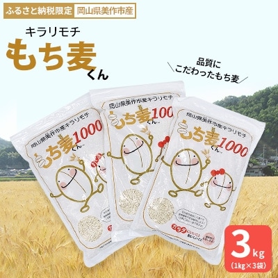美作市産キラリモチ もち麦くん 3kg【1104673】岡山県美作市10000米・パン玄米・雑穀米・もち米・餅