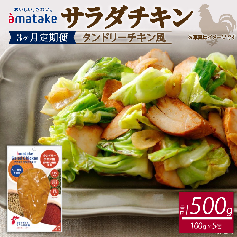 【3ヶ月/定期便】サラダチキン タンドリーチキン風 100g×5個 計500g 3回 リン酸塩不使用岩手県大船渡市21000肉鶏肉