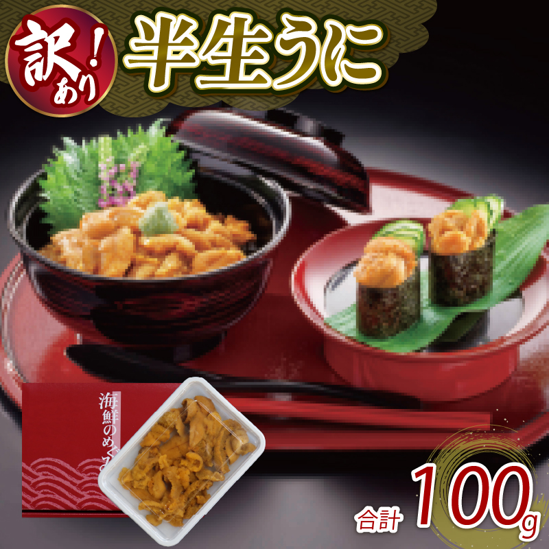 訳あり 半生うに 100g 冷凍 うに ウニ 雲丹 キタムラサキウニ ミョウバン不使用 ウニ丼 丼 おつまみ 晩酌 海鮮 海産物 珍味 日本三大珍味 三陸 岩手県 大船渡市岩手県大船渡市8000魚介・海産物