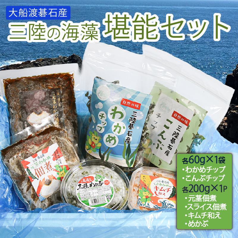 三陸の海藻 堪能セット 6種 ( わかめチップ こんぶチップ 元茎わかめ佃煮 元茎わかめスライス佃煮 茎わかめのキムチ和え きざみめかぶ )岩手県大船渡市10000魚介・海産物のり・海藻