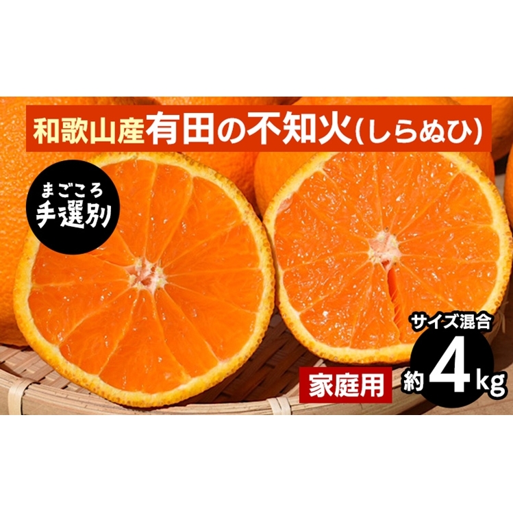 【まごころ手選別】和歌山産 有田の不知火(しらぬひ)約4kg(サイズ混合)【家庭用】 ※2026年2月上旬〜4月下旬頃に順次発送予定和歌山県美浜町12000果物・フルーツみかん・柑橘類