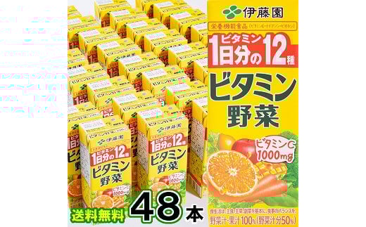 伊藤園 ビタミン野菜 200ml×48本(24本×2ケースセット) 栄養機能食品 / 野菜ジュース 野菜 ジュース ミックスジュース 果物 栄養 健康 ソフトドリンク 紙パック 国内製造 022-G-IT008山形県寒