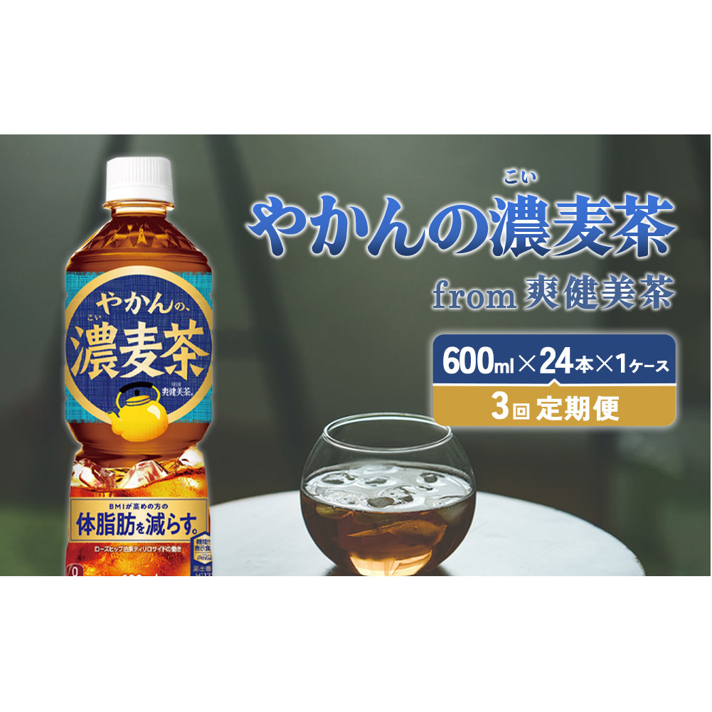 【3回定期便】やかんの濃麦茶 from 爽健美茶 600ml PET×24本(1ケース)合計72本【コカコーラ】 日本茶 お茶 麦茶 ペットボトル カフェインゼロ 常温  こども 美容 むくみ BMI 体脂肪宮崎県えび