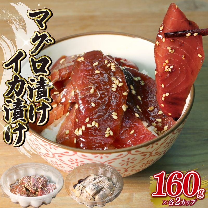 マグロ 漬け イカ 漬け 約160g×各2カップ 詰め合わせ 計 320g 冷凍静岡県藤枝市24000魚介・海産物その他 魚介・海産物