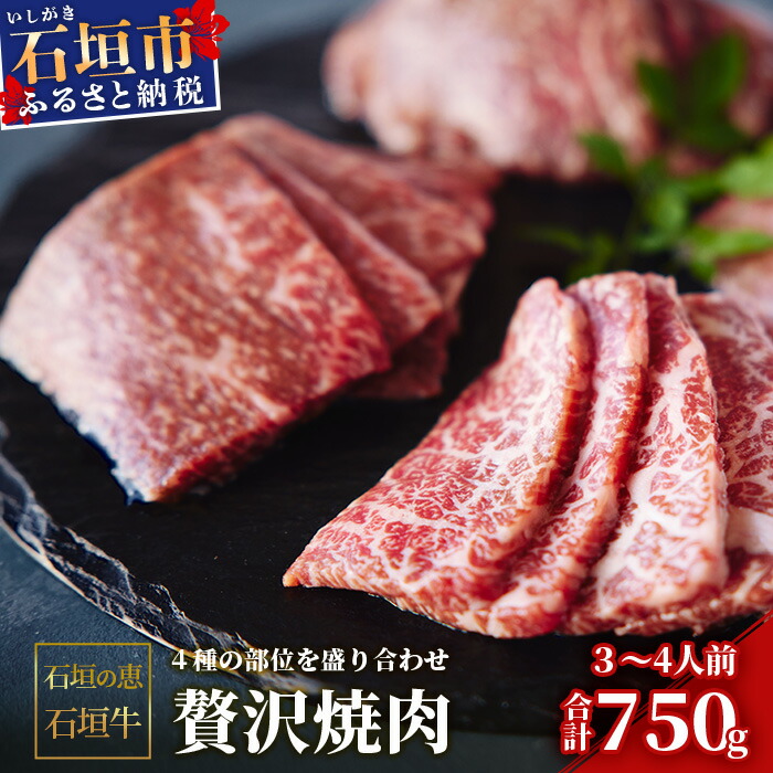 【産地直送】石垣の恵 石垣牛 贅沢焼肉(4種盛)【合計750g】【日本最南端の黒毛和牛】KB-100沖縄県石垣市77000肉牛肉