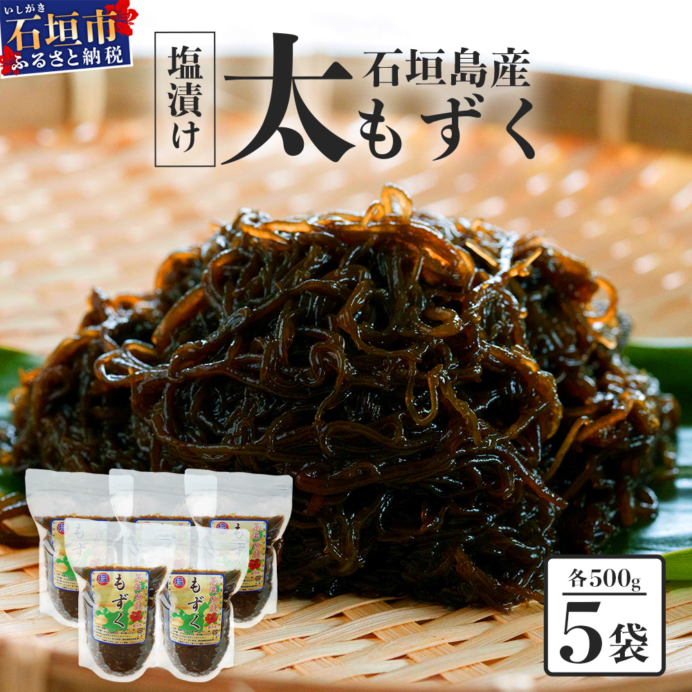 石垣島産 八重山地方で育った養殖もずく5パック・内容量500g×5 合計2.5kg【 沖縄県 石垣市 養殖 水雲 海藻 もずく フコイダン  塩もずく 太もずく 沖縄もずく】SI-71沖縄県石垣市10000魚介・海産