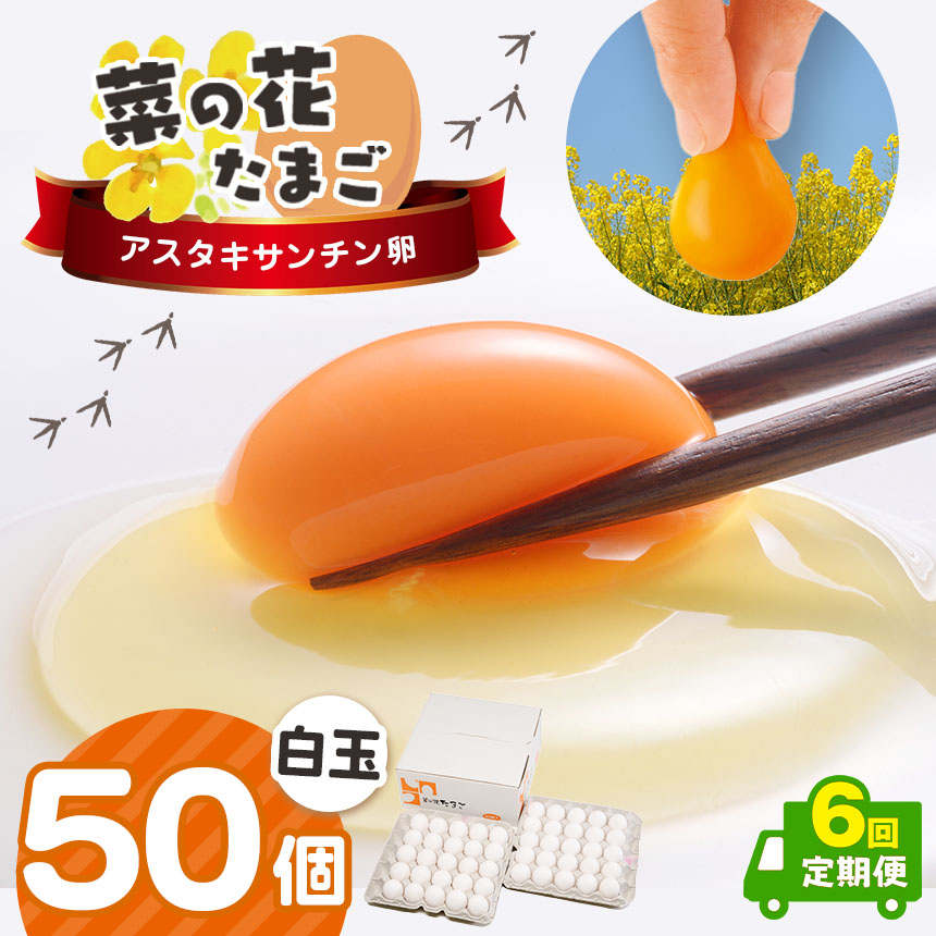 《全6回定期便》君津市産 菜の花エッグ アスタキサンチン卵白玉50個入り 菜の花たまご  | 早く届く すぐ すぐ発送 たまご 卵 タマゴ 玉子 定期便 白 卵かけご飯 お菓子作り 新鮮 オススメ 千