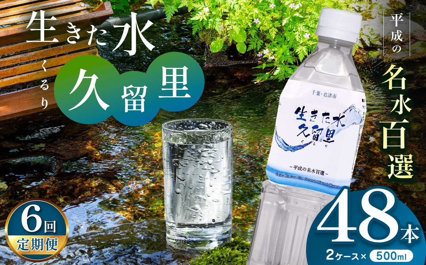 【 定期便 6回 】【 平成の名水百選 】 君津市 久留里の名水 生きた水 ・ 久留里 ペットボトル 2ケース < 48本 > ( 1ケース 500ml ペットボトル 24本 × 2 )× 6回千葉県君津市147000お茶・飲料水・