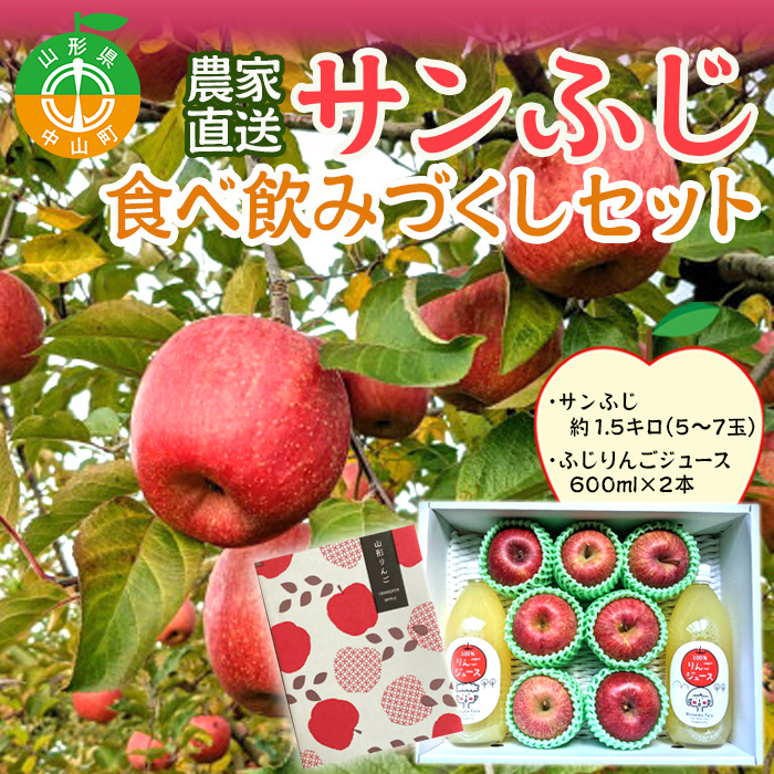 ≪2025年先行予約≫農家直送 山形県産中山町産 サンふじりんご 2025年12月下旬より発送 食べ飲みづくしセット 渡辺ファーム 山形県産 リンゴ 林檎 ジュース F4A-0119山形県中山町11000果物・フル