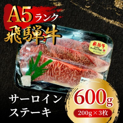 飛騨牛5等級 サーロインステーキ600g(200g×3枚) FTA166【配送不可地域:離島】【1576994】岐阜県羽島市54000肉牛肉