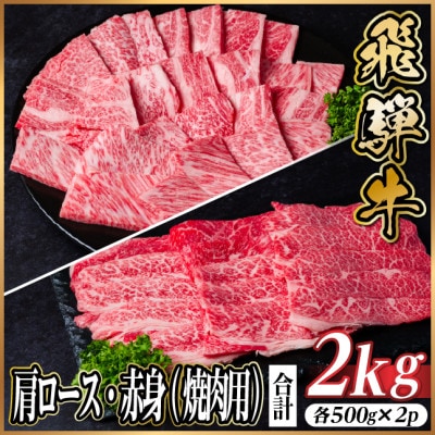 飛騨牛 厳選肩ロース・赤身(焼肉・BBQ用) 計2kg(各500g×2) 黒毛和牛 小分け【配送不可地域:離島】【1667385】岐阜県羽島市51000肉牛肉