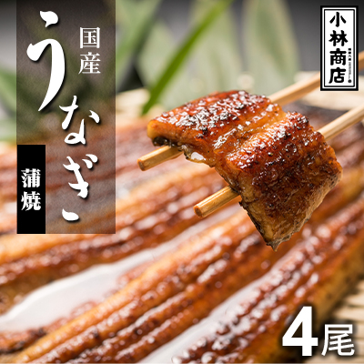 うなぎの六三 こばやし商店 国産 蒲焼うなぎ 約135g×4尾 自家製たれ4個付 木箱入【配送不可地域:離島・沖縄】【1605318】茨城県42000魚介・海産物うなぎ