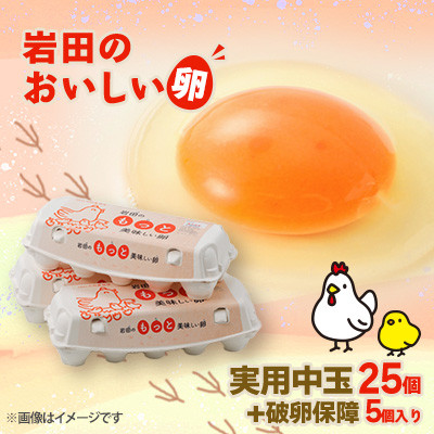 岩田のおいしい卵実用中玉25個+破卵保障5個(10個入り×3パック)【配送不可地域:離島】【1039740】群馬県榛東村7000卵・乳製品卵(鶏、烏骨鶏等)