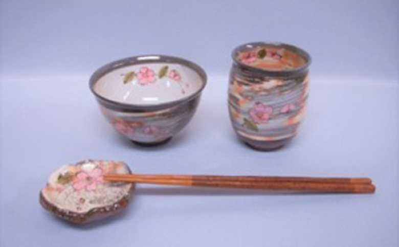 萩焼 ごはん茶碗 湯呑 箸置きセット(さくら) |hg000088山口県萩市30000衣類・装飾品・工芸品その他 装飾品・工芸品