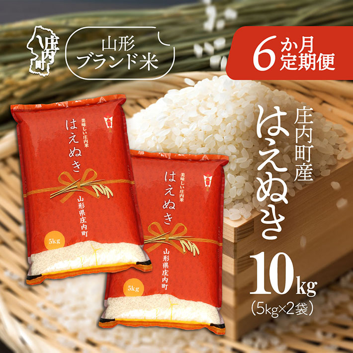 <12月中旬発送>庄内米6か月定期便!はえぬき 10kg(入金期限:2025.11.25)山形県庄内町204000米・パン白米