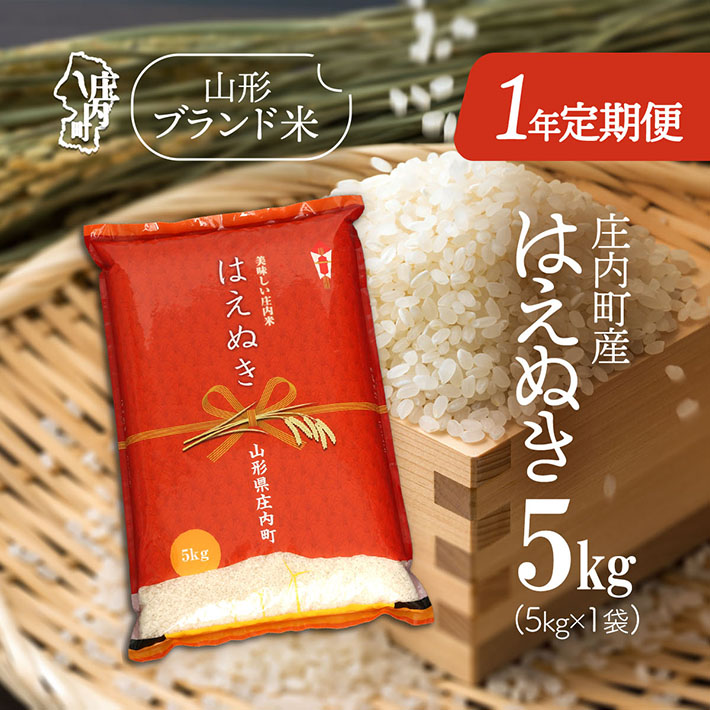 <11月中旬開始>庄内米1年定期便!はえぬき 5kg(入金期限:2025.10.25)山形県庄内町204000米・パン白米
