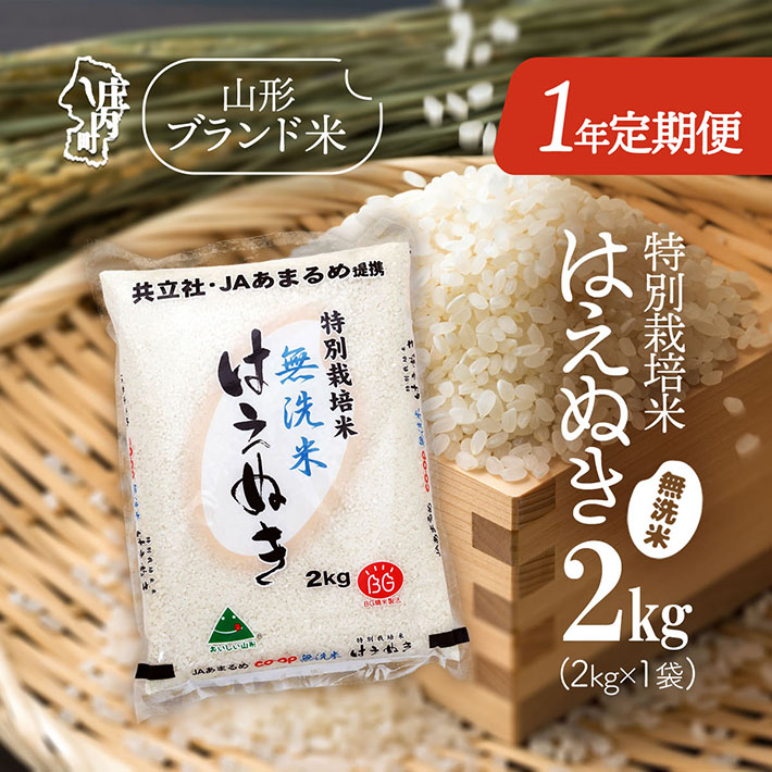 <11月中旬開始>庄内米1年定期便!特別栽培米はえぬき無洗米 2kg(入金期限:2025.10.25)山形県庄内町120000米・パン無洗米