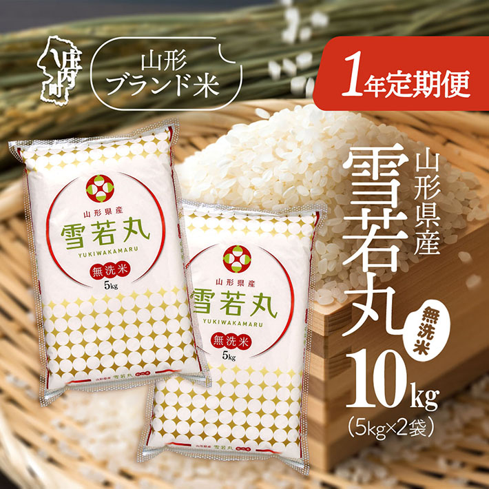 <11月中旬開始>山形米1年定期便!雪若丸無洗米 10kg(入金期限:2025.10.25)山形県庄内町444000米・パン無洗米