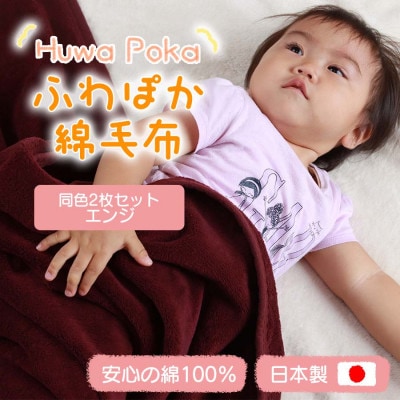 【同色2枚セット】ふわぽか 綿毛布 エンジ 100×140cm 日本製 綿100% 毛布【1607530】和歌山県橋本市17000雑貨・日用品寝具・タオル