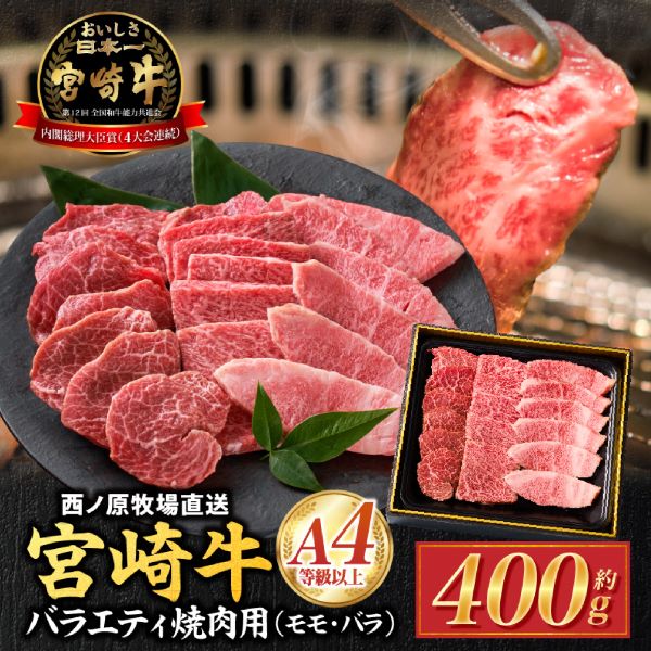 【西ノ原牧場直送】大人気!A4等級以上宮崎牛バラエティ焼肉用 400g(国産 国産牛 肉 牛肉 宮崎牛 ロース 焼肉 特別提供)宮崎県小林市10000肉牛肉
