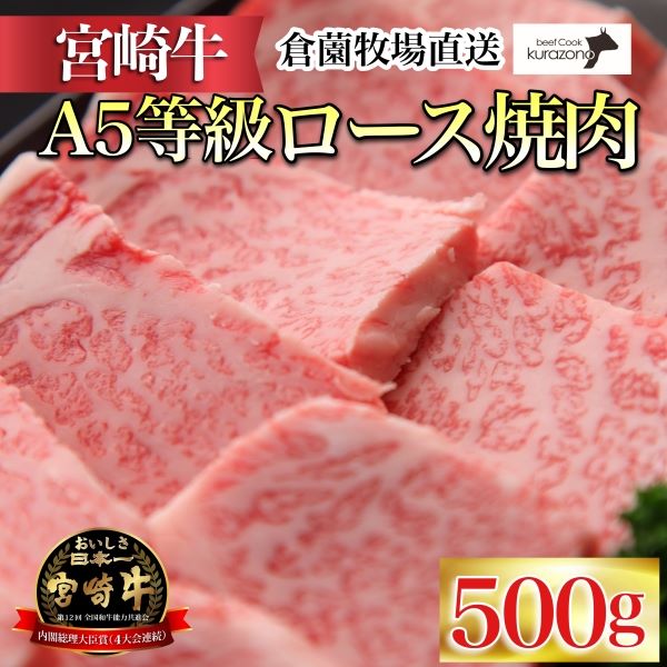 【百名店の味をご自宅で!】A5等級宮崎牛ロース焼肉用 500g(国産 牛肉 国産牛 和牛 宮崎牛 ロース 焼肉)宮崎県小林市22000肉牛肉