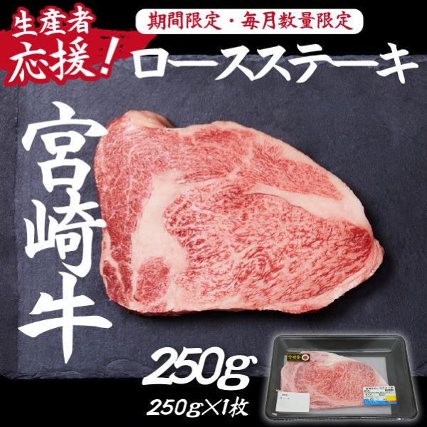 【生産者応援】宮崎牛ロースステーキ250g( 宮崎牛 国産 牛肉 和牛 霜降り ステーキ ロース 冷凍 )宮崎県小林市10000肉牛肉