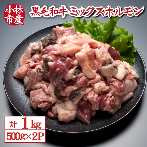 【自社農場和牛】黒毛和牛ミックスホルモン 1kg(500g×2P 国産 牛肉 黒毛和牛 ホルモン 焼肉 BBQ 冷凍)宮崎県小林市19000肉牛肉
