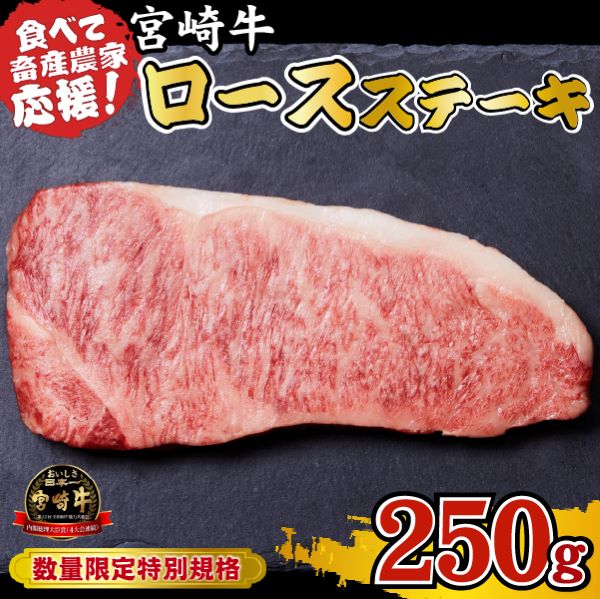 【A4等級以上】宮崎牛 ロースステーキ 250g(牛肉 黒毛和牛 畜産農家応援 ロース ステーキ 赤身 数量限定 内閣総理大臣賞)宮崎県小林市8000肉牛肉