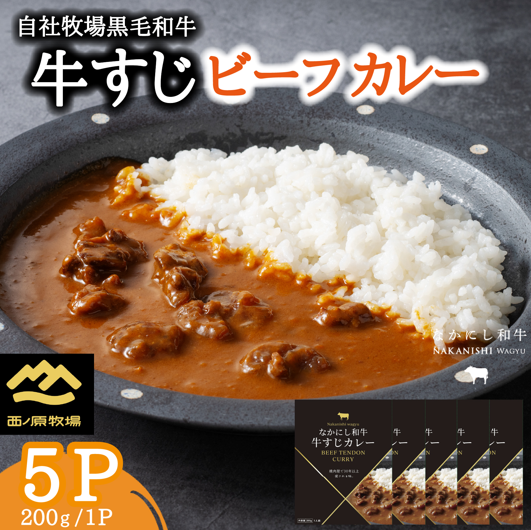 宮崎県西ノ原牧場・黒毛和牛 牛すじ ビーフカレー 5P 牛肉 国産 和牛 牛スジ カレー レトルト 簡単調理宮崎県小林市12000鍋セット・総菜・加工食品カレー・シチュー