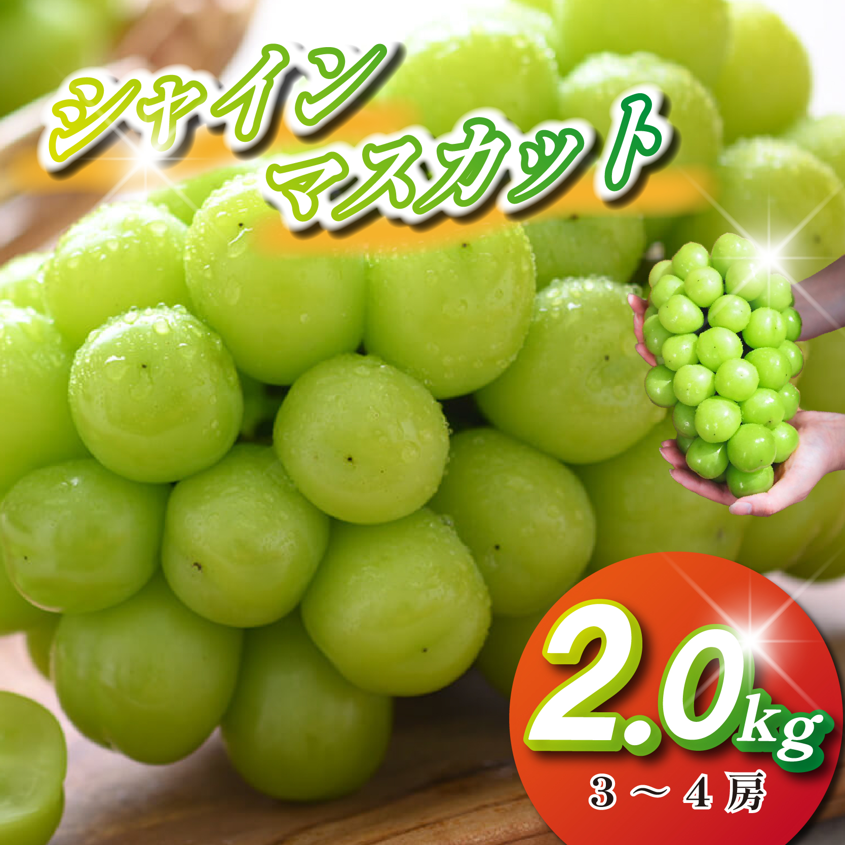 【観光農園直送!】シャインマスカット 2kg程度(3〜4房 ぶどう ブドウ マスカット フルーツ 果物)宮崎県小林市27000果物・フルーツマスカット・ぶどう