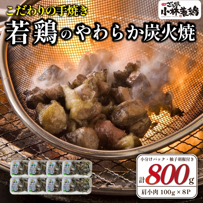【テレビで紹介!元祖ざる焼き小林養鶏】やわらか炭火焼100g×8Pセット(鶏肉 肉 鶏炭火 炭火焼き 若鶏 小分け 真空パック 鳥肉 焼き鳥)宮崎県小林市9000肉鶏肉