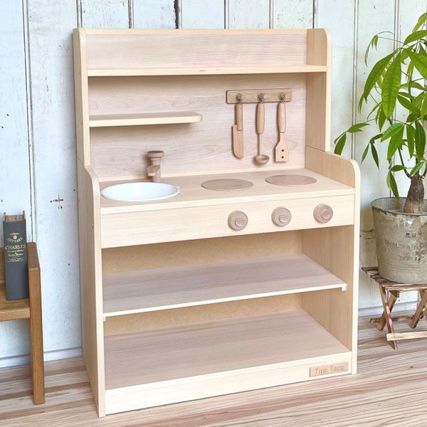 手作り木製玩具/ままごとキッチンノーマルハイタイプ(ナチュラル)宮崎県小林市80000雑貨・日用品おもちゃ・ぬいぐるみ