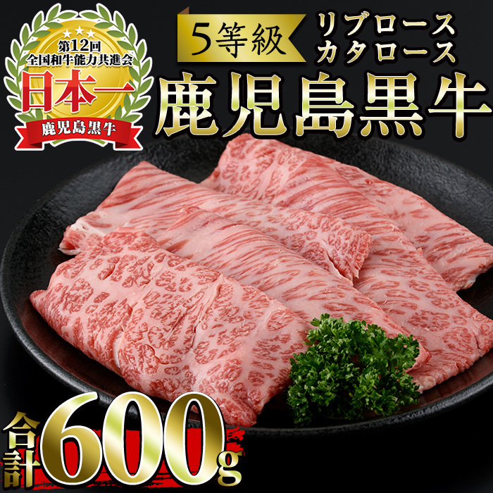No.348 <肉質等級5等級>(H-101)鹿児島黒牛すきやきセット(リブローススライス・カタローススライス:各300g・合計600g)国産 牛肉 黒毛和牛 肩ロース 冷凍【さつま日置農協】鹿児島県日置市3000