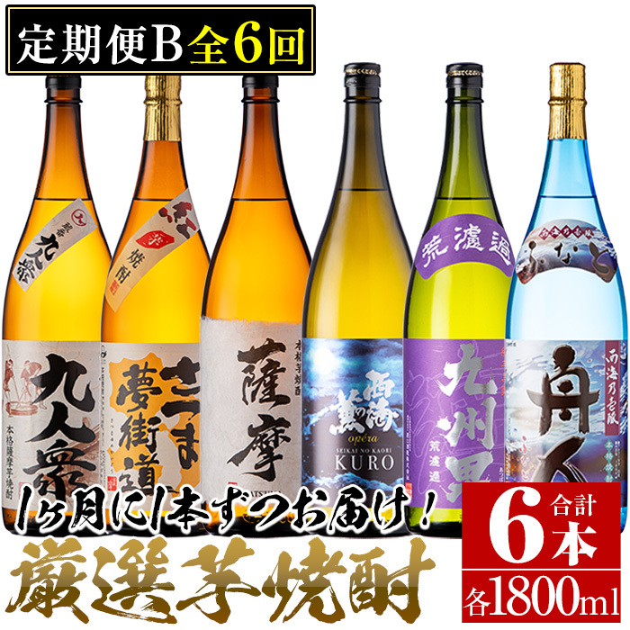 No.767 <定期便・全6回(連続)>南国酒造の厳選芋焼酎定期便Bコース(1800ml×6銘柄各1本・合計10.8L)蔵番九人衆・遖 九州男など!鹿児島県日置市48000酒・アルコール焼酎