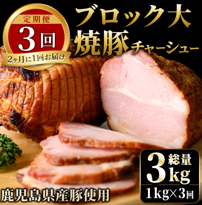 No.876 <定期便・全3回(隔月)>鹿児島県産の焼豚大ブロック(計1kg・約500g×2本×3回)【薩摩ファームブロスト】鹿児島県日置市30000肉豚肉