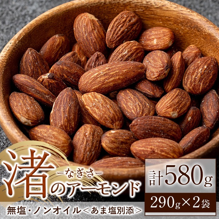 No.1035-A 渚のアーモンド(計580g・290g×2袋) ナッツ おつまみ 無塩 ノンオイル 国内製造 アーモンド 常温 常温発送【末永商店】鹿児島県日置市5000菓子・スイーツ